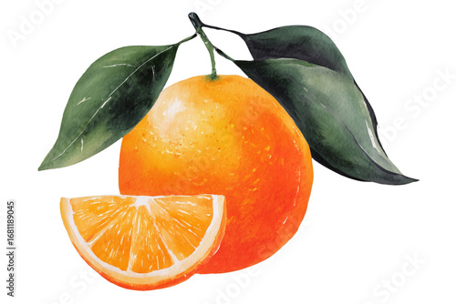 watercolor tangerine with leaves