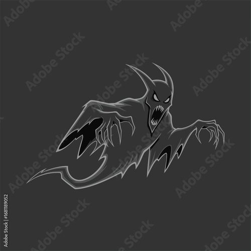 Scary ghost monster with red eyes on a dark background for halloween