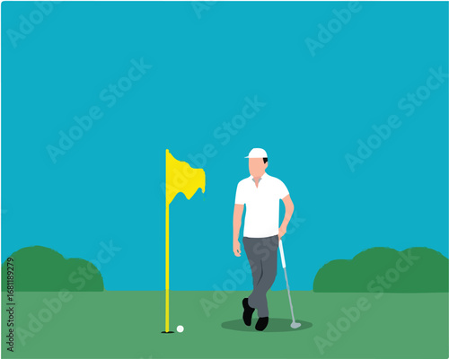 Golfer Putting on Green with Flag and Golf Ball – Outdoor Golf Game Illustration