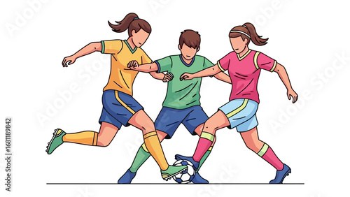 Soccer Players in Action: A dynamic illustration captures the intensity of a soccer match, with players skillfully vying for ball possession.