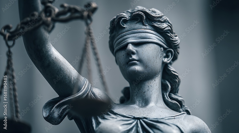 Fototapeta premium Lady Justice or Justitia statue with scales symbolizing law and fairness