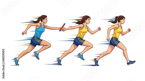Relay Race: A relay race illustration capturing the excitement of baton handoff. Illustrating dynamic motion, competition, and sportsmanship
