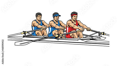 Rowing Team in Action: Illustrative of a determined rowing team, their synchronized efforts powering their vessel forward towards victory, showcasing the dedication, teamwork.