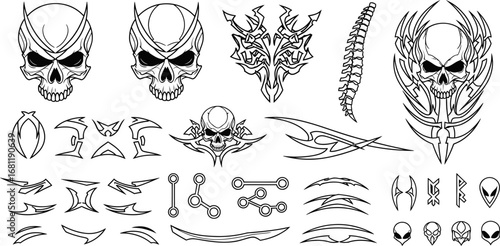 Vector Skull and Tribal Designs Set