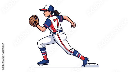 Baseball Player in Action: A dynamic illustration captures a determined baseball player mid-stride, glove poised to receive, radiating focus and athleticism on a clean canvas.