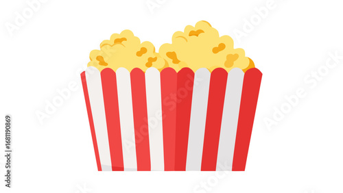 Classic red and white striped popcorn bucket overflowing with fluffy yellow popcorn perfect for movie nights and isolated on transparent background