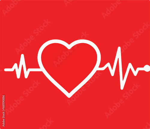 Heart with Heartbeat Line on Red Background – Medical and Health Symbol