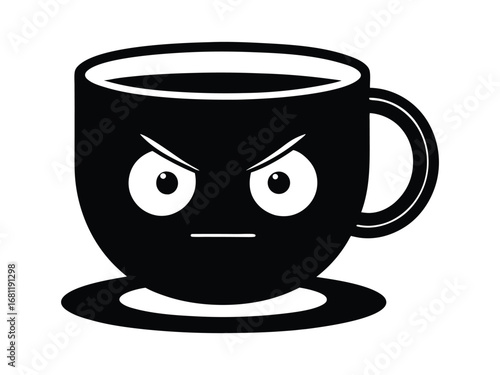Angry Coffee Cups Cartoon Illustration, Mug and Teacup Conflict, Black Silhouette