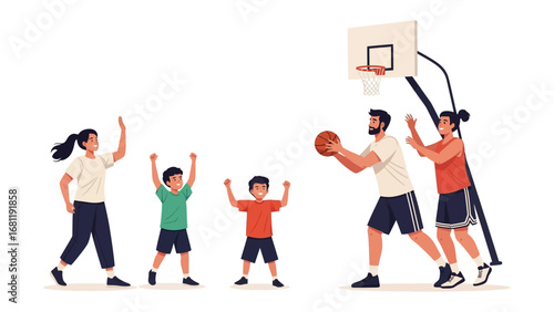 Family Fun on the Court: Family bond is on full display as the group plays basketball together, sharing smiles and laughter on a summer day.