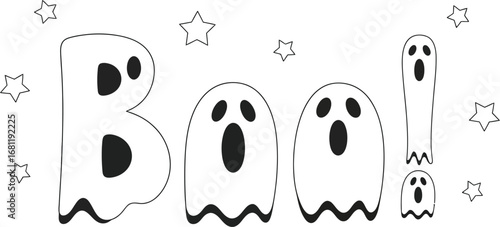 Boo halloween ghosts stars coloring page for kids and adults