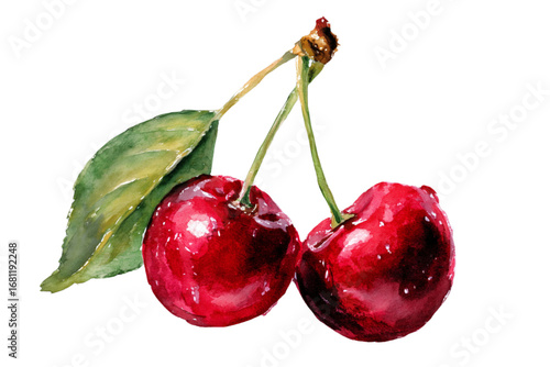 watercolor cherries isolated on white background
