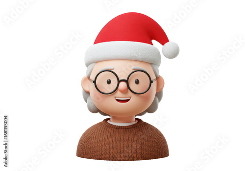Isolated festive senior woman wearing Santa hat smiling merrily holiday celebration