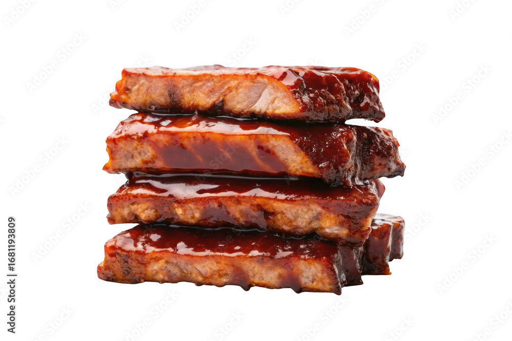 Stack of delicious bbq pork ribs isolated on transparent background Stack of delicious bbq pork ribs isolated on transparent background
