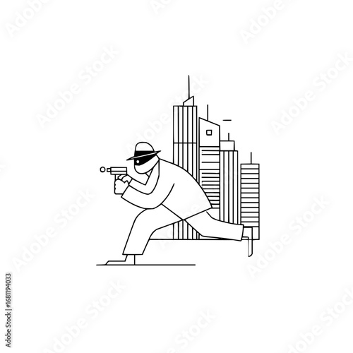 Illustration of a gangster criminal with gun running in city background vector art design concept for web 100