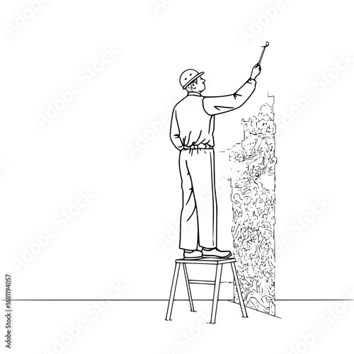 Professional painter repairing wall damage with detail tools on construction site repair project job 100