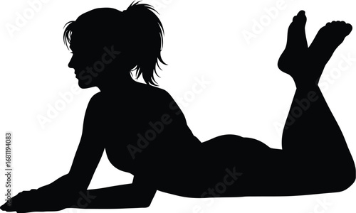 Silhouette woman lying down relaxation pose vector graphic