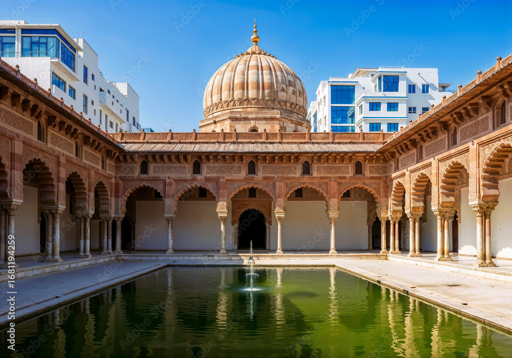 Obraz premium Historic temple courtyard with a fountain