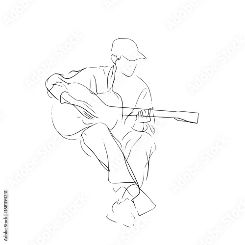 Guitarist line art drawing illustration playing music song musician single line style vector graphic design