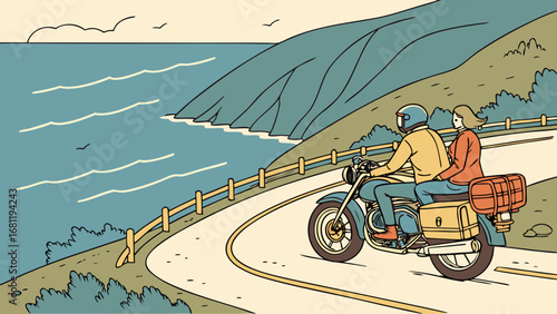 Couple traveling on a motorcycle with suitcases attached to the back.