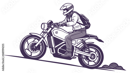 Urban motorcyclist on futuristic electric motorcycle.