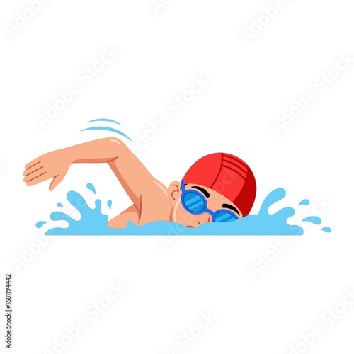 Swimming Strokes: A dynamic illustration of a swimmer in action, executing the freestyle stroke with precision and grace, representing dedication to health and competition.