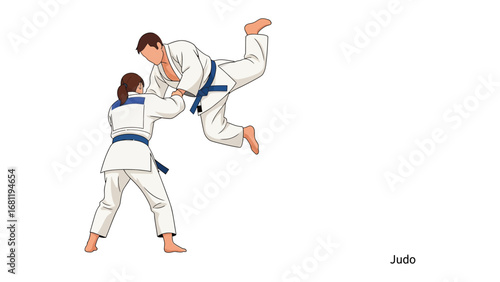 Dynamic Judo Throw: Two martial artists execute a powerful judo throw, showcasing precision and athleticism in a dynamic action shot.