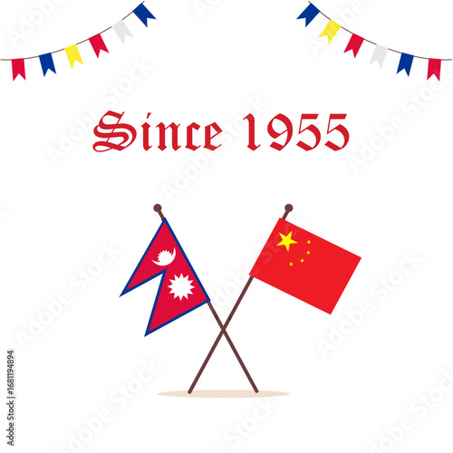 Crossed Flag Vector of Nepal and China, Symbol of Friendship and Partnership