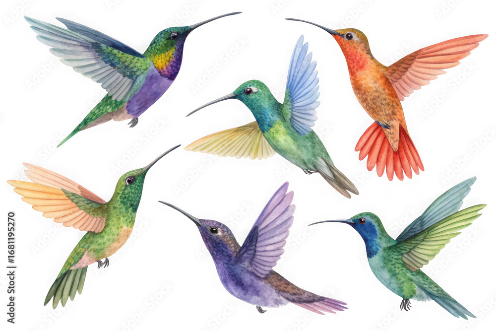 Obraz premium Vibrant hummingbirds in flight capturing a collection of avian beauty and grace transparent background