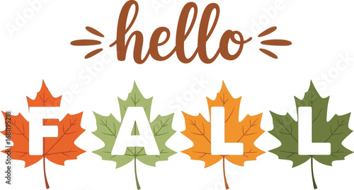 Hello fall autumn season leaves background vector graphic art