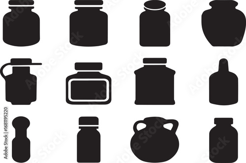 Vitamins bottles silhouette set