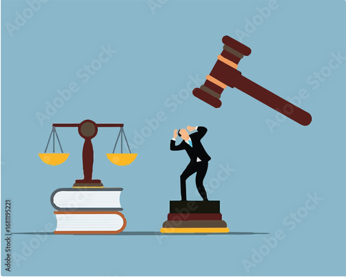 Justice and Legal Judgment Concept with Gavel, Scale, and Businessman