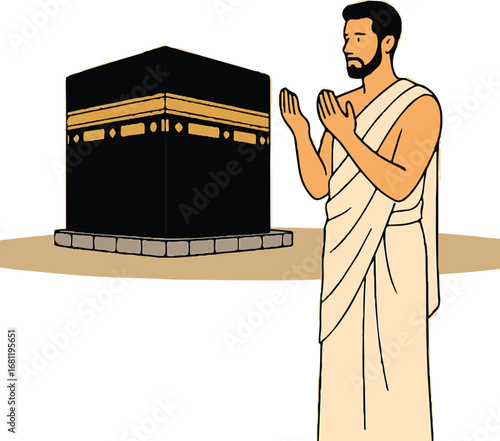 Muslim Man Praying Near Kaaba in Mecca – Islamic Worship and Pilgrimage