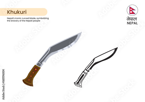Silhouette of Traditional Nepali Khukuri Knife, Iconic Gurkha Weapon