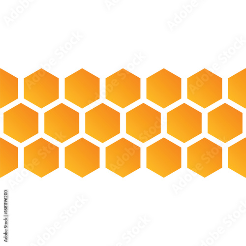 Geometric background. Hexagon seamless pattern. Honeycomb orange gradient