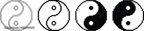 Pixel art yin yang symbol black and white taoism icon evolution