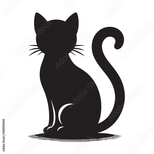 A domestic cat in a sitting pose depicted as a clean silhouette