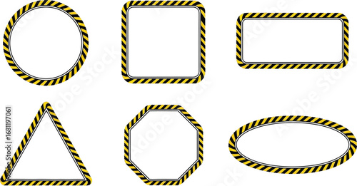 Warning sign frame vector set yellow and black striped borders