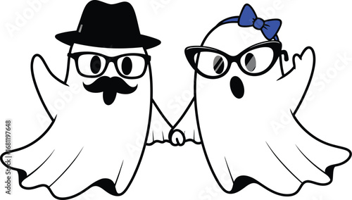 Cute halloween ghost couple illustration for spooky season fun