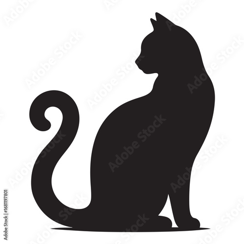 A domestic cat sitting peacefully presented as a clean silhouette