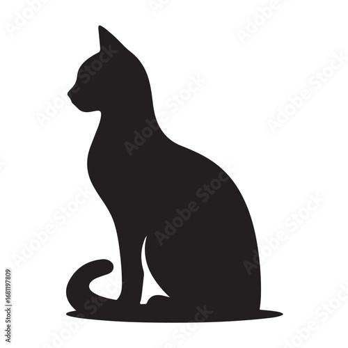 A domestic cat is sitting peacefully captured in a clean silhouette