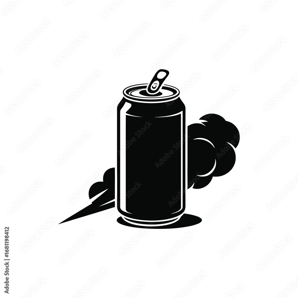 Obraz premium Black silhouette of an open soda can with a stylized smoke effect behind it