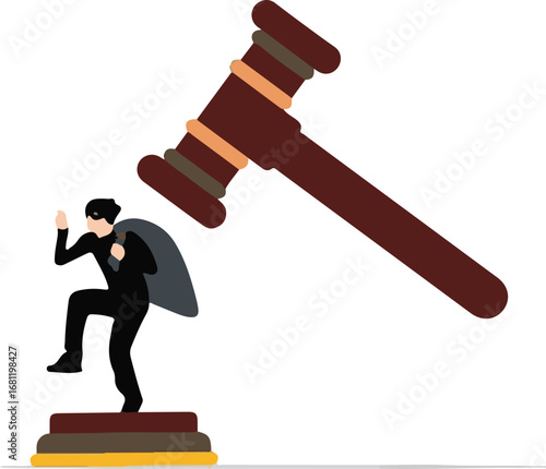 Justice Punishment Concept – Gavel About to Strike Thief Illustration