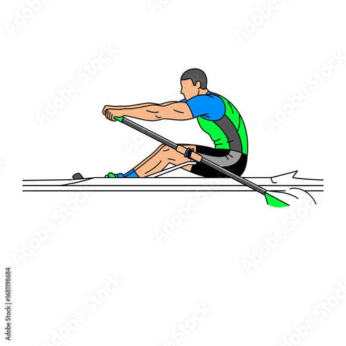 Rowing Action: A dynamic illustration showcases a rower propelling their boat across the water, embodying the essence of sport and competition.
