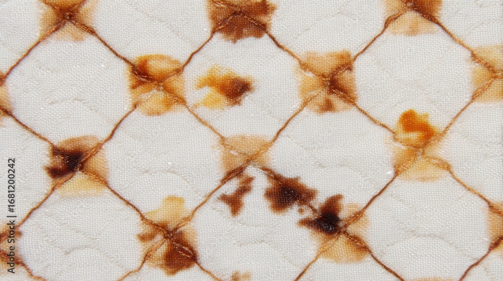 Fototapeta premium Quilted Fabric Close Up Showing Stains and Brown Thread Pattern Detail Full Frame Macro Shot Neutral Background