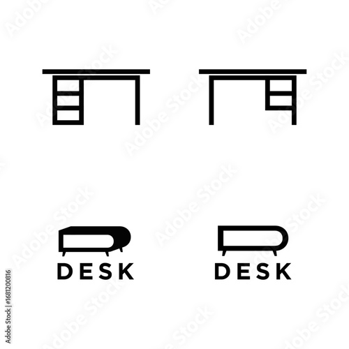 Collection of Simple Desk Furniture Line Art Vector Icons