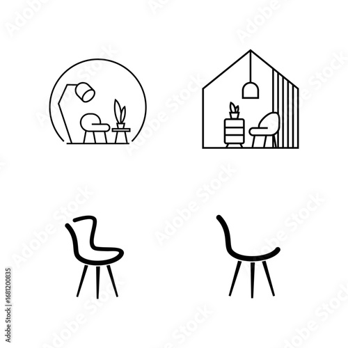 Minimalist Furniture and Home Interior Design Line Art Icons Set