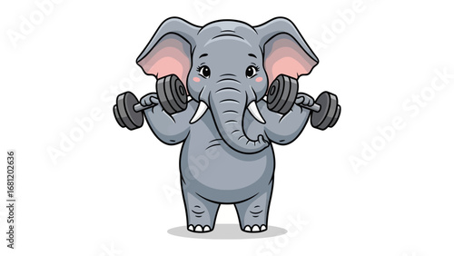 Elephant Strength: A charming, cartoon elephant lifts weights with a smile. Symbolizing the power of fitness and determination in an adorable manner. 