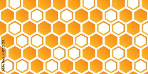 Geometric background. Hexagon shapes and outlines. Honeycomb orange gradient