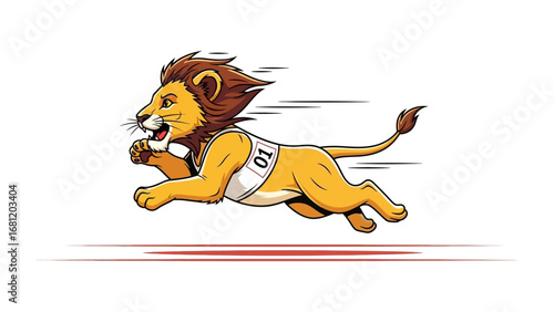 Animated Lion in Sprint: An animated lion embodies the spirit of athleticism as it sprints forward with remarkable speed, signifying power and determination in a graphic visual.