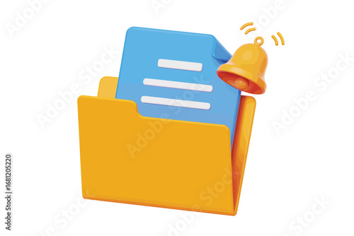 3d illustration of a folder with documents and a notification bell